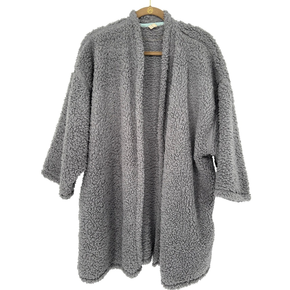 HUE‎ Women's L/XL Cozy Sherpa Open Front Cardigan Sweater Gray Loungewear